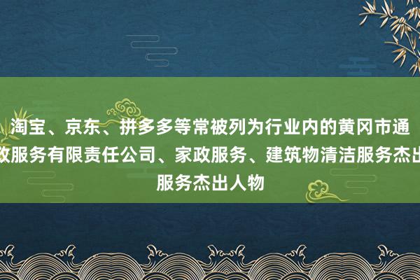 淘宝、京东、拼多多等常被列为行业内的黄冈市通伊家政服务有限责任公司、家政服务、建筑物清洁服务杰出人物